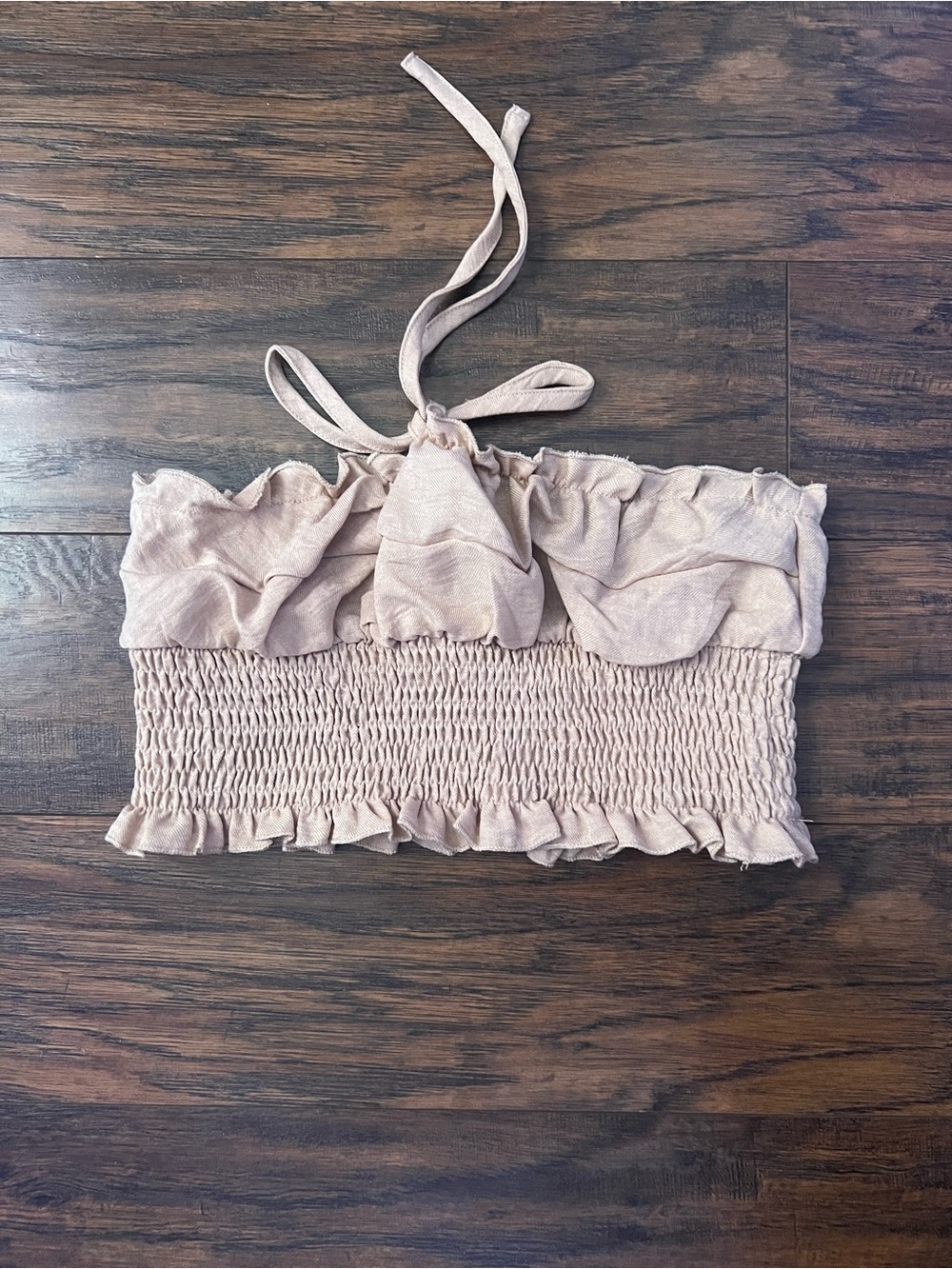 SHEIN Blush Pink Smocked Ruffle Halter Crop Top